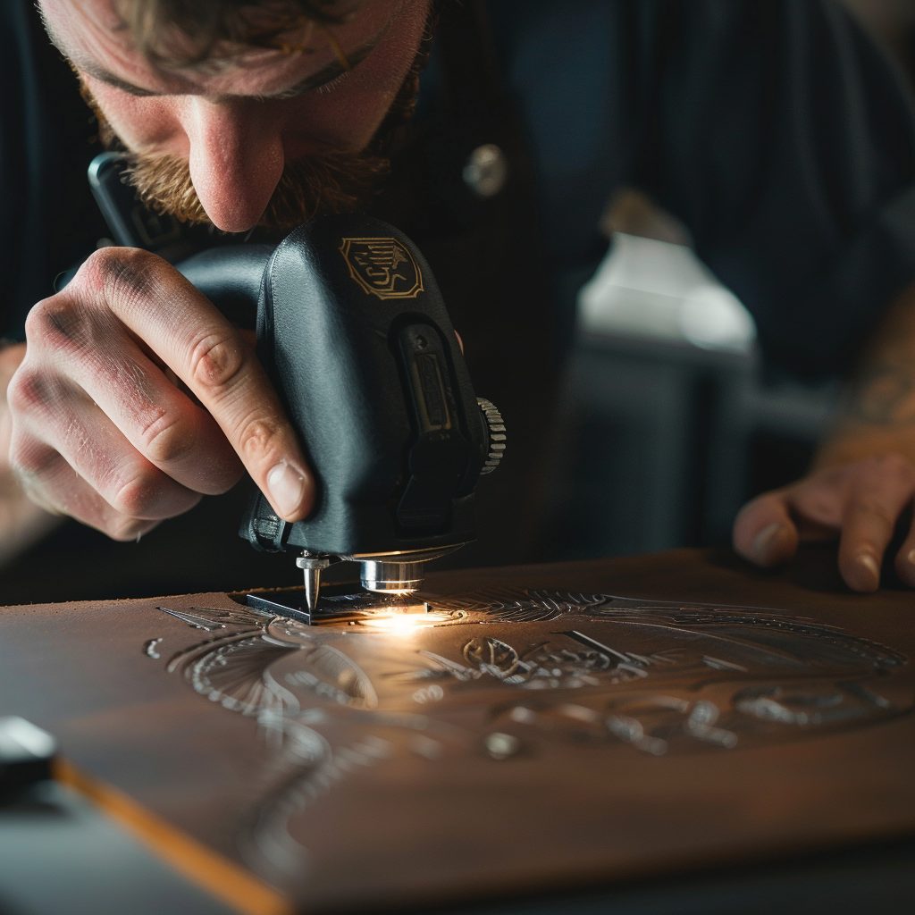 laser engraving on leather apron