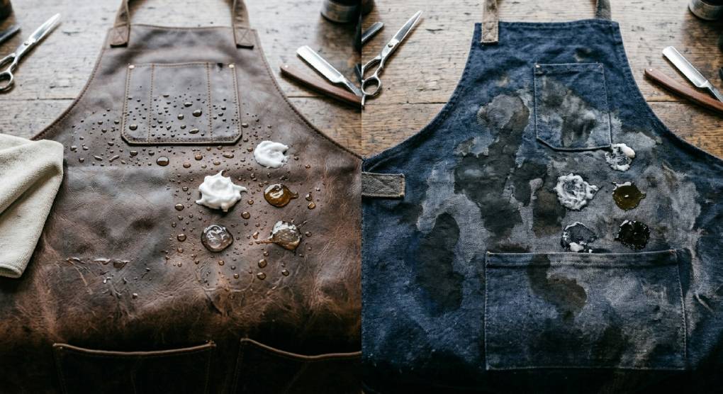 Show leather resisting liquids while fabric absorbs them