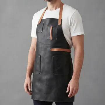 black leather grilling apron
