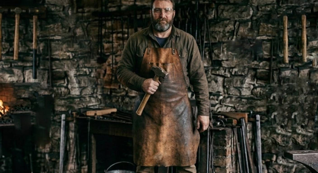 a blacksmith wear full bib leather apron