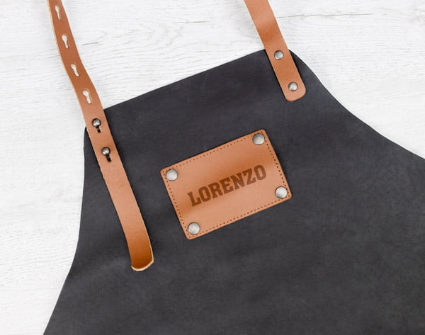 Leather apron with laser engraved name