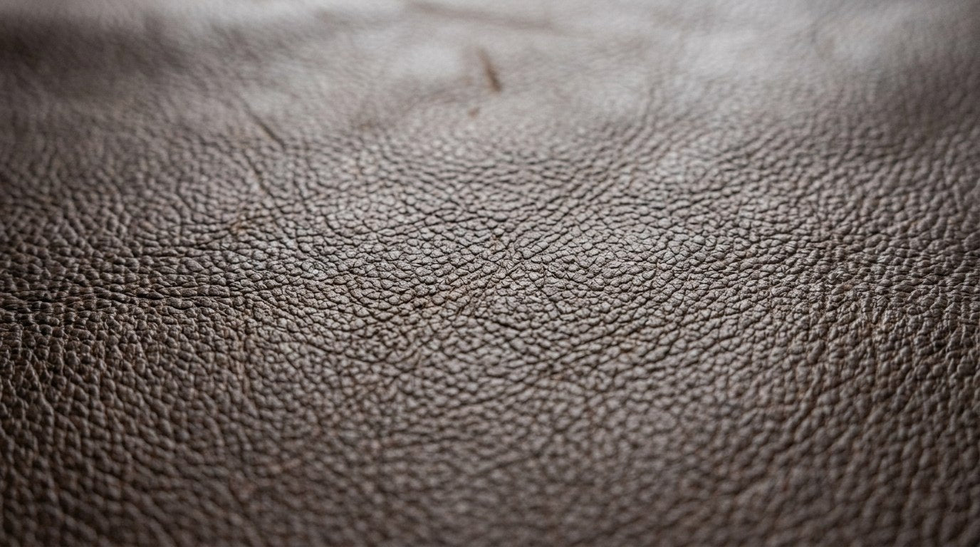 Macro view of full-grain cowhide leather showing natural pore structure and grain