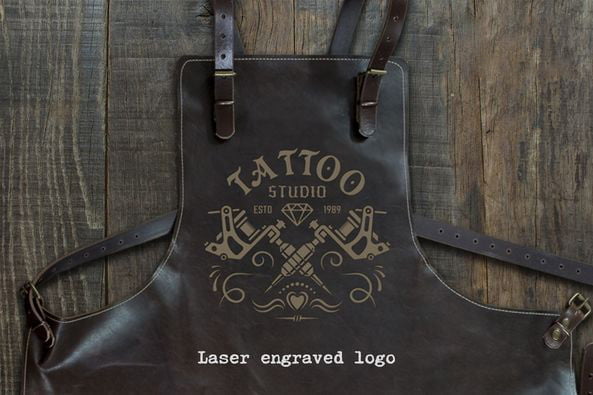 Direct laser engraving on leather apron