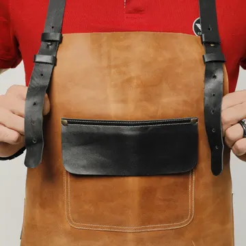 split leather apron with pockets